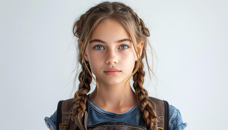 Photo 10yearold girl with black headband and backpack