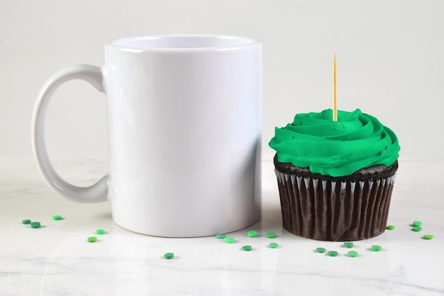 11 oz Mug Mockup with Green Frosted Cupcake