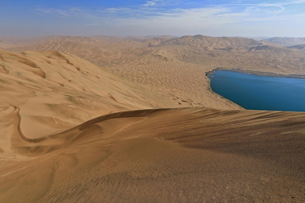 Photo 1184 necorner nuoertu lake-biggest in the badain jaran desert-seen from its western megadune-china