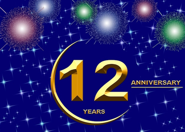 12 anniversary golden numbers on a festive background poster or card for anniversary