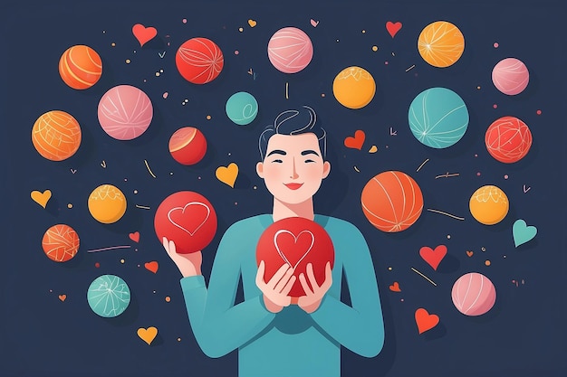 12 Illustrate a person juggling selflove compassion and gratitude balls