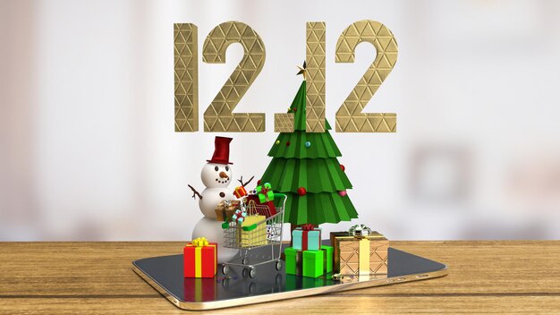 The 1212 gold text and Christmas tree for advertising concept 3d rendering