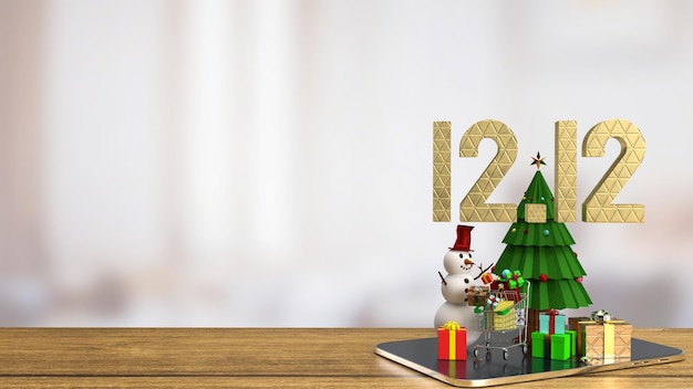 The 1212 gold text and Christmas tree for advertising concept 3d rendering