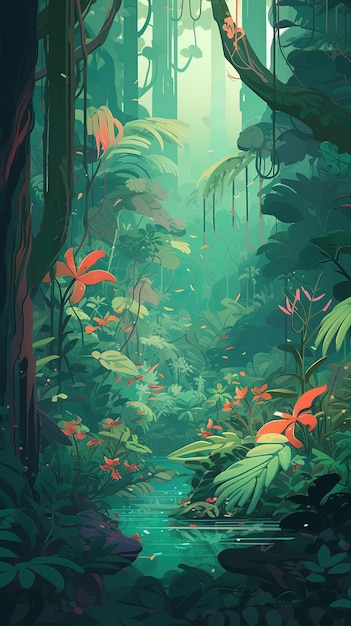 122 lush rainforests graphic poster design vibrant palettes wallpaper Generative AI