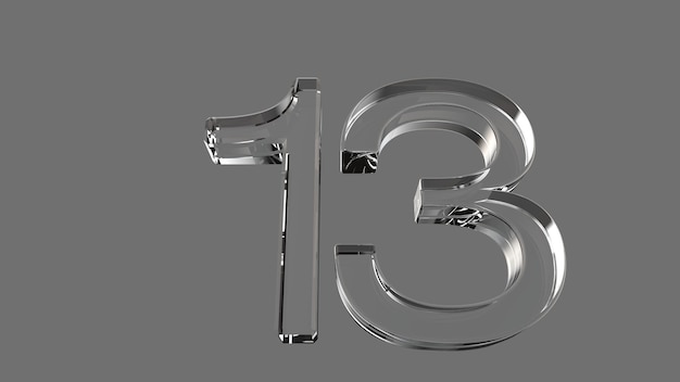 13 number gold silver glass crystal anniversary 3d render illustration