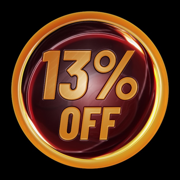 13 percent off on round sign for discount promotion offer and sale concept