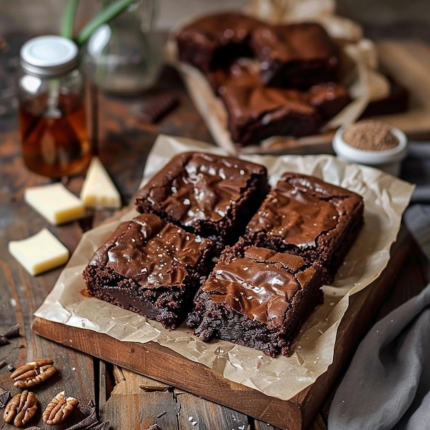 Photo 13h brownies ingrdients 200 g de chocolat noir 150 g de beurre 150 g de sucre en poudre