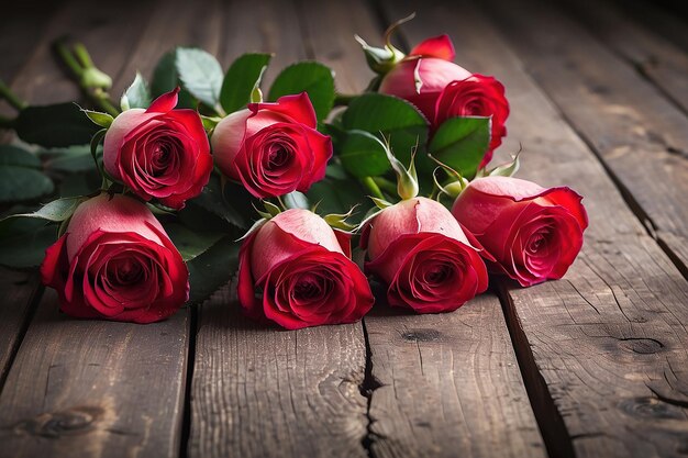 14 february Concept red roses on a wooden table