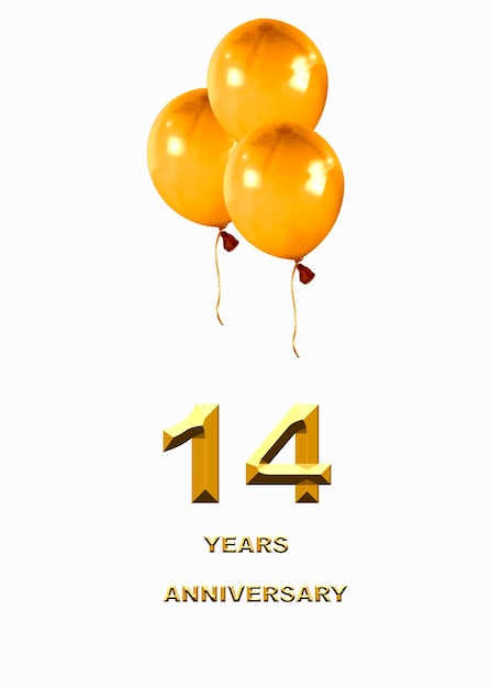 14 verjaardag gouden cijfers op een feestelijke achtergrond poster of kaart