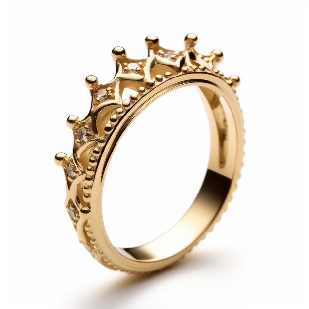 Foto anello di tiara d'oro da 14 caratteri con disegno dettagliato e ispirazione alla corona