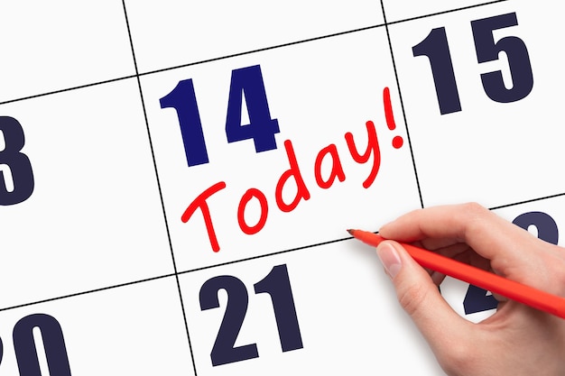 14-й день месяца Рукописный текст СЕГОДНЯ в календарную дату Сохранить дату