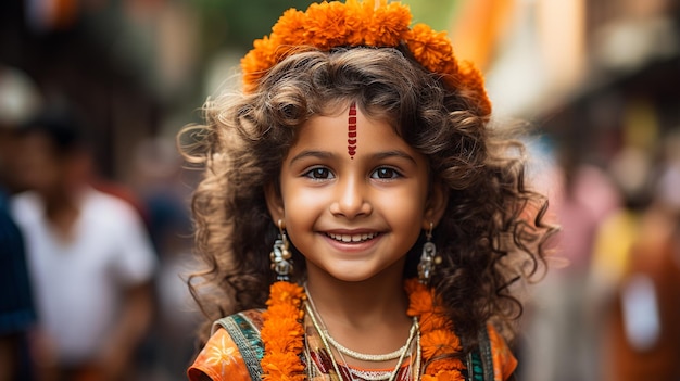 8 月 15 日インド独立記念日トリコロール f を背景にインド国籍のかわいい子