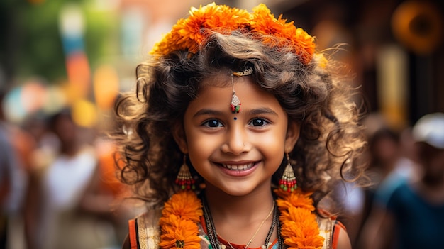 写真 8 月 15 日インド独立記念日トリコロール f を背景にインド国籍のかわいい子