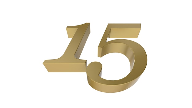 15 gold fifteen number 3d illustration rendering