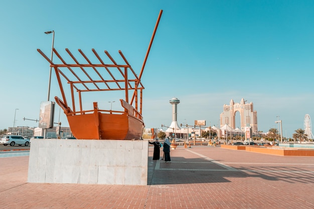 15 January 2023 Abu Dhabi UAE Dhow boat monument at city center