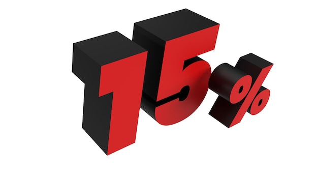 15 red and black 3d number on white background Perspective Isolated