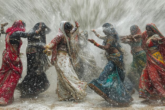 150 dancers throw black red white and green holi powder in the air