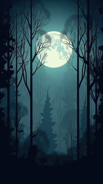 164 serene moonlit forest graphic poster design wallpaper Generative AI