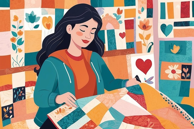 17 Toon een persoon die een selflove quilt maakt met positieve herinneringen en ervaringen