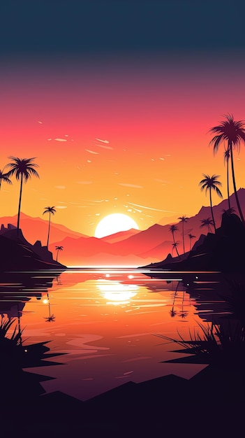 171 serene sunset beach graphic poster design wallpaper Generative AI