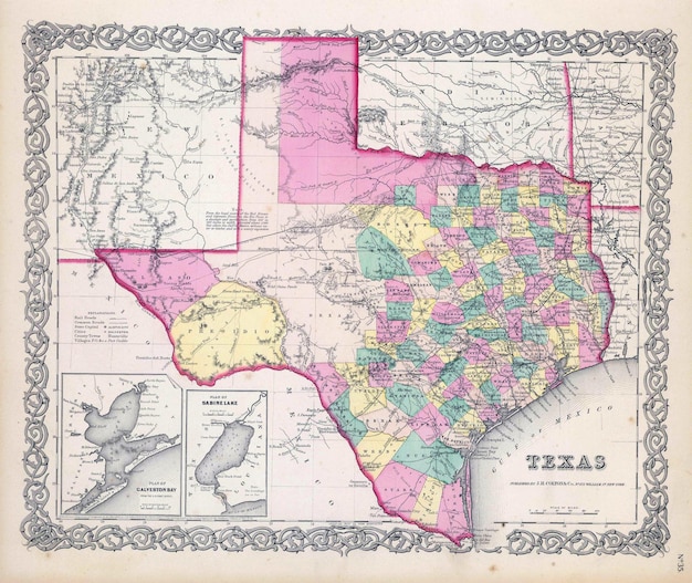 Photo 18-19th century old vintage map of texas