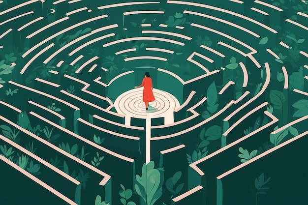 18 Design a vector of a person navigating a maze of selflove growth