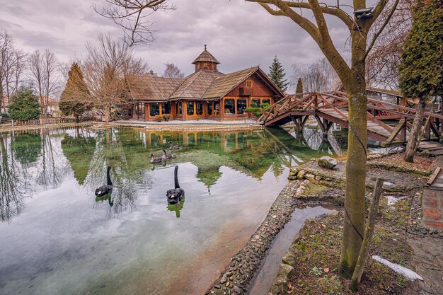 18 january 2024 stanisici bosnia i herzegovina ethno village of stanisici offers a glimpse into the regions rich cultural heritage with its charming old architecture and traditional houses