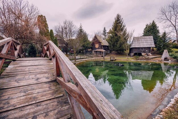18 january 2024 stanisici bosnia i herzegovina ethno village of stanisici offers a glimpse into the regions rich cultural heritage with its charming old architecture and traditional houses