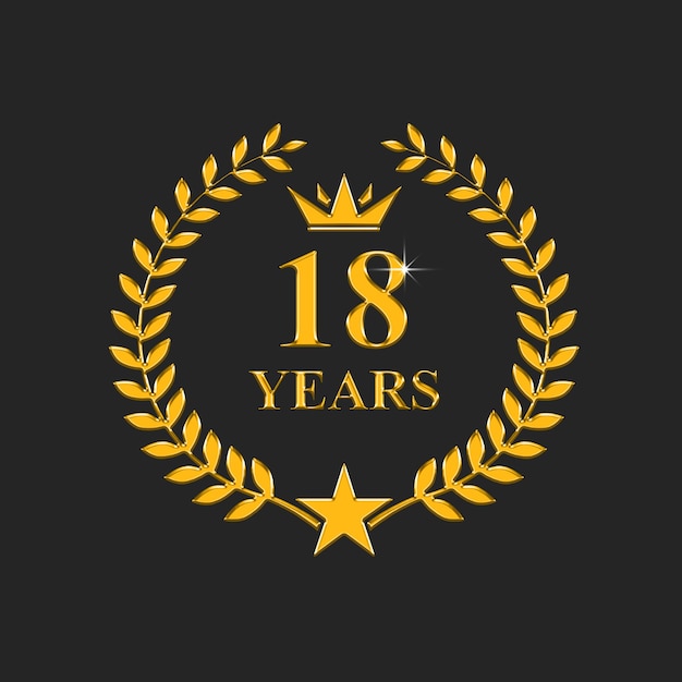 18 years logo with a crown on a black background