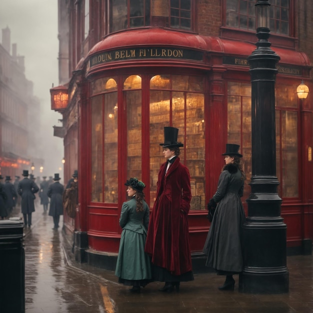 Photo 1880s misty london colour full street