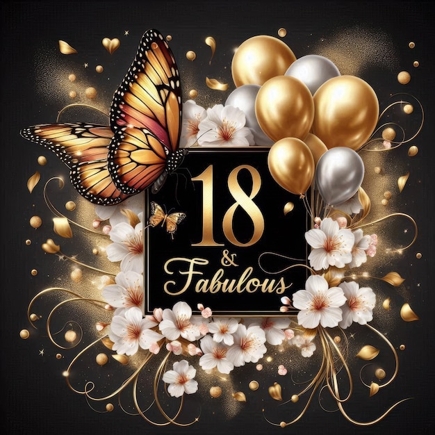 18th Birthday Stylish Card with Golden Balloons