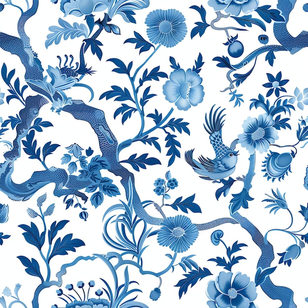 Photo 18th century chinese pattern on wallpaper seamless pattern