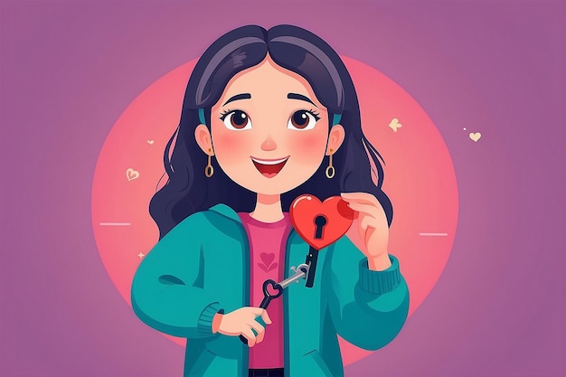 19 Create an image of a character holding a heartshaped key to unlock selflove
