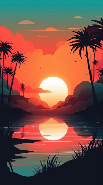 192 tranquil beach sunset graphic poster design wallpaper Generative AI