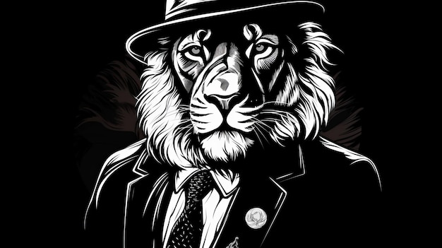 1920s Detective Lion Dark And Gritty Pop Art Illustration