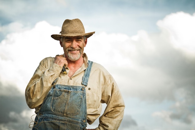 1930s farmer smiling at the camera xA