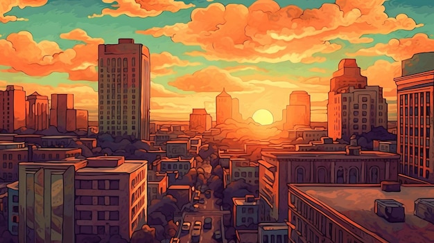 1930s Fort Worth Sunset In Pixel Art
