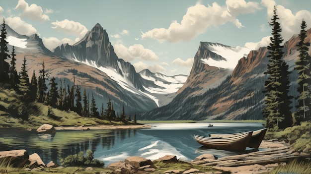 1940s Illustration Of Glacier National Park