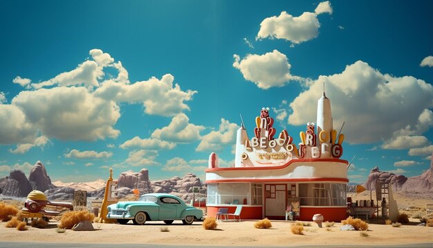 1950s americana diorama close up detailed retrofuturism