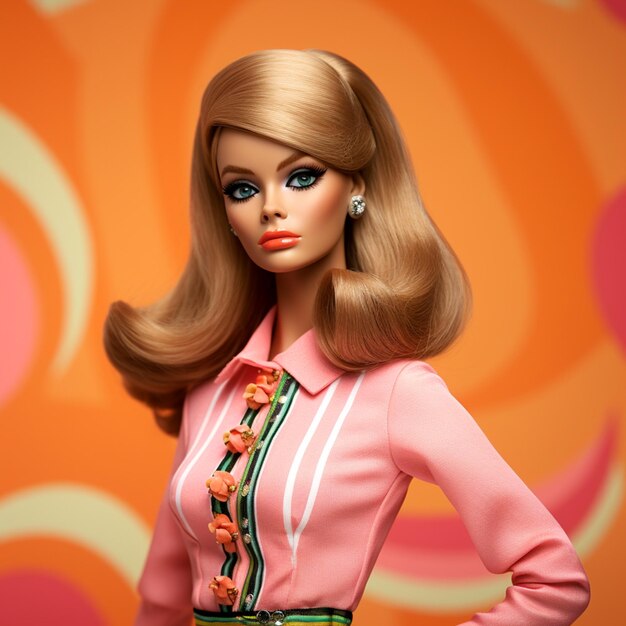 Premium AI Image  1960s Chic Barbie's Retro Revival in Vibrant