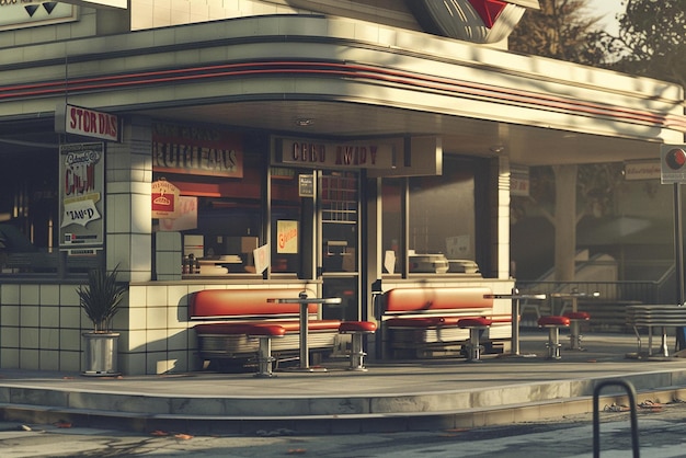 Photo 1960s diner scene outdoor setting