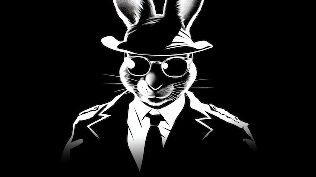 Photo 1970s detective rabbit black and white pop art image