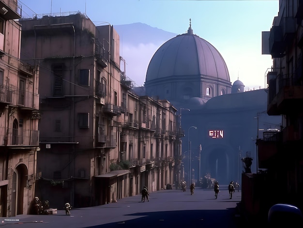 1990s fantasy cyberpunk futuristic Napoli Italian city generate by ai