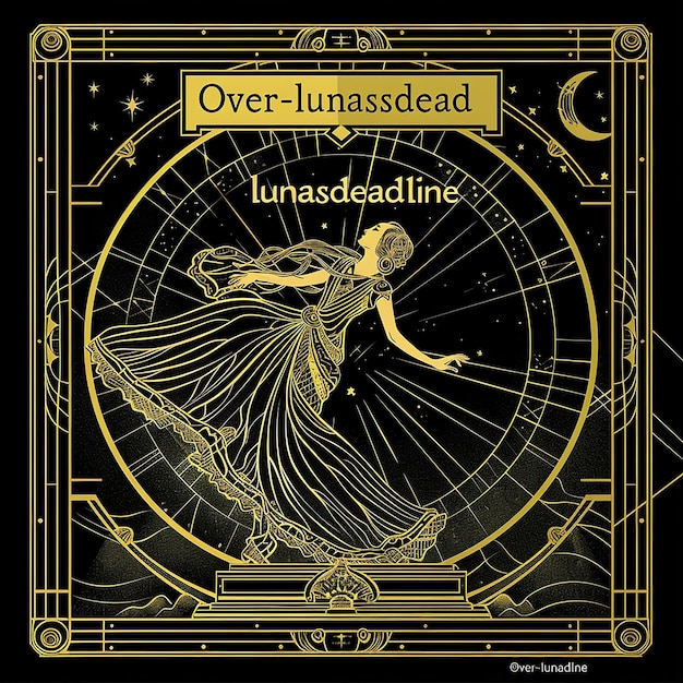 19h art nouveau book cover with the title Overlunasdeadline showing an elegant figure in gold aga