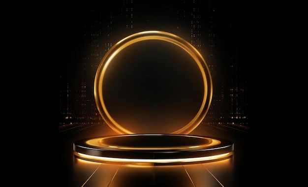 1elegant gold shiny circle stage vector illustration in black background HD resolution