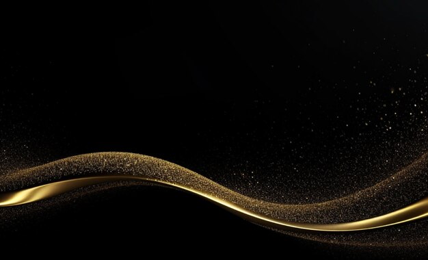 1elegant gold thin wave line with golden sparkle in black background hd resolution