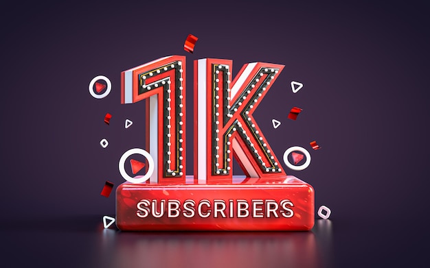 1k subscribers celebration One thousand followers social media congratulation card 3d render