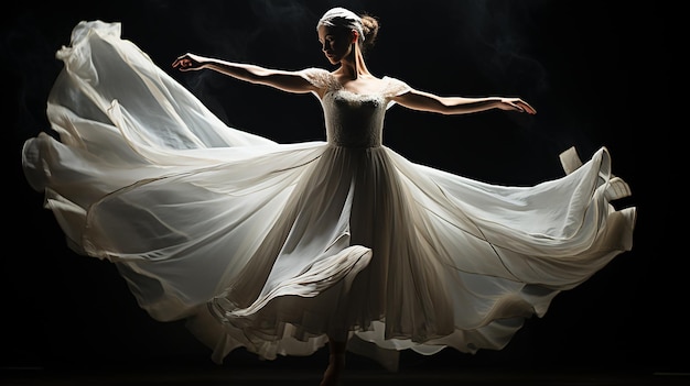Фото Балерина в белом платье на черном фоне