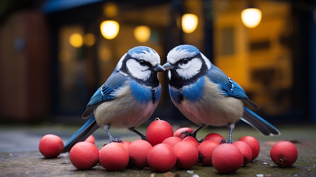 2 Blue Tits at the fat ball