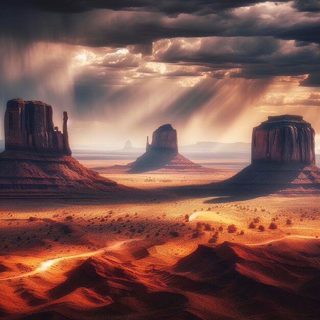 2 Buttes in Shadow in Monument Valley Arizona